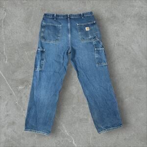 Vintage Carhartt Dungaree Fit Cargo Carpenter Size 36x30 Y2K Blue Denim Jeans